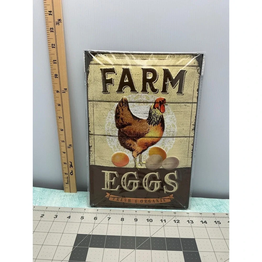 LANOLU Vintage Tin Sign Farm‎ Eggs Chicken Fresh Organic Metal Wall Decor 20270